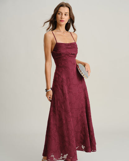 Abito sottoveste jacquard rosso vino
