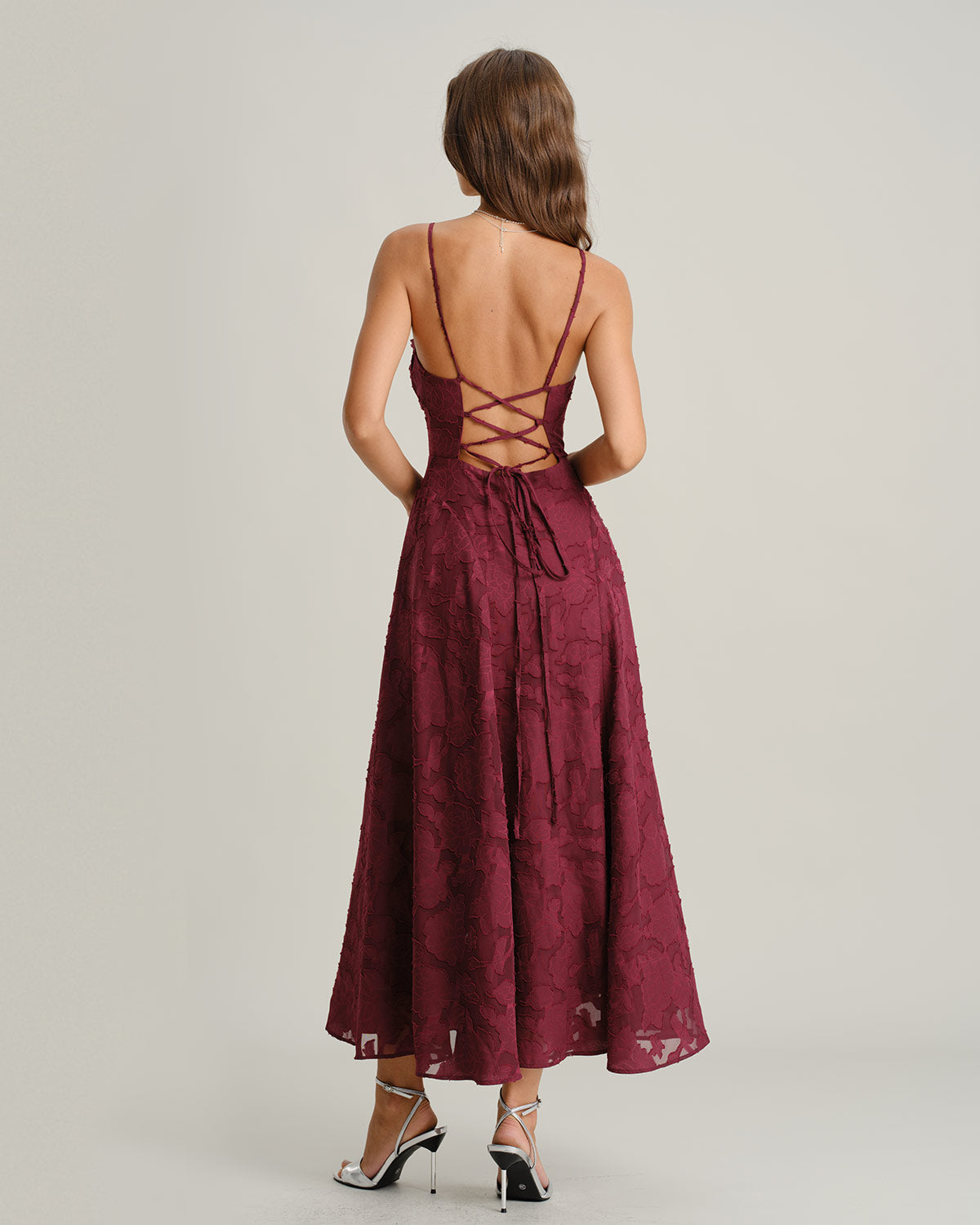 Abito sottoveste jacquard rosso vino