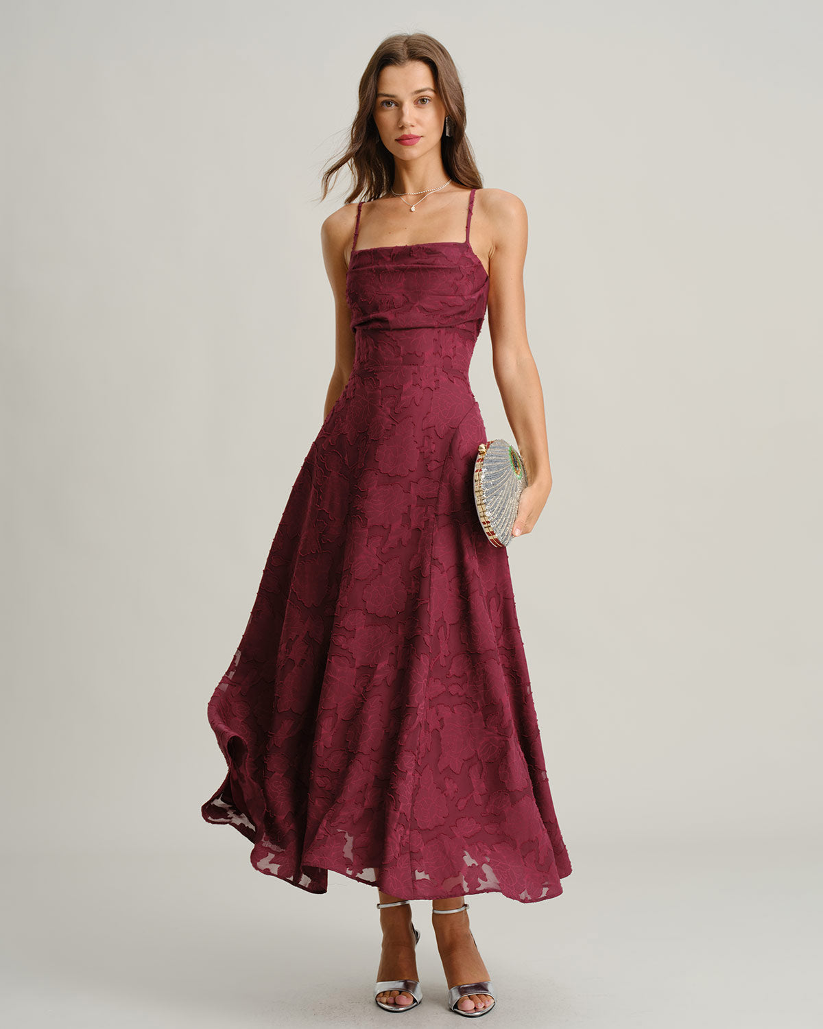 Abito sottoveste jacquard rosso vino