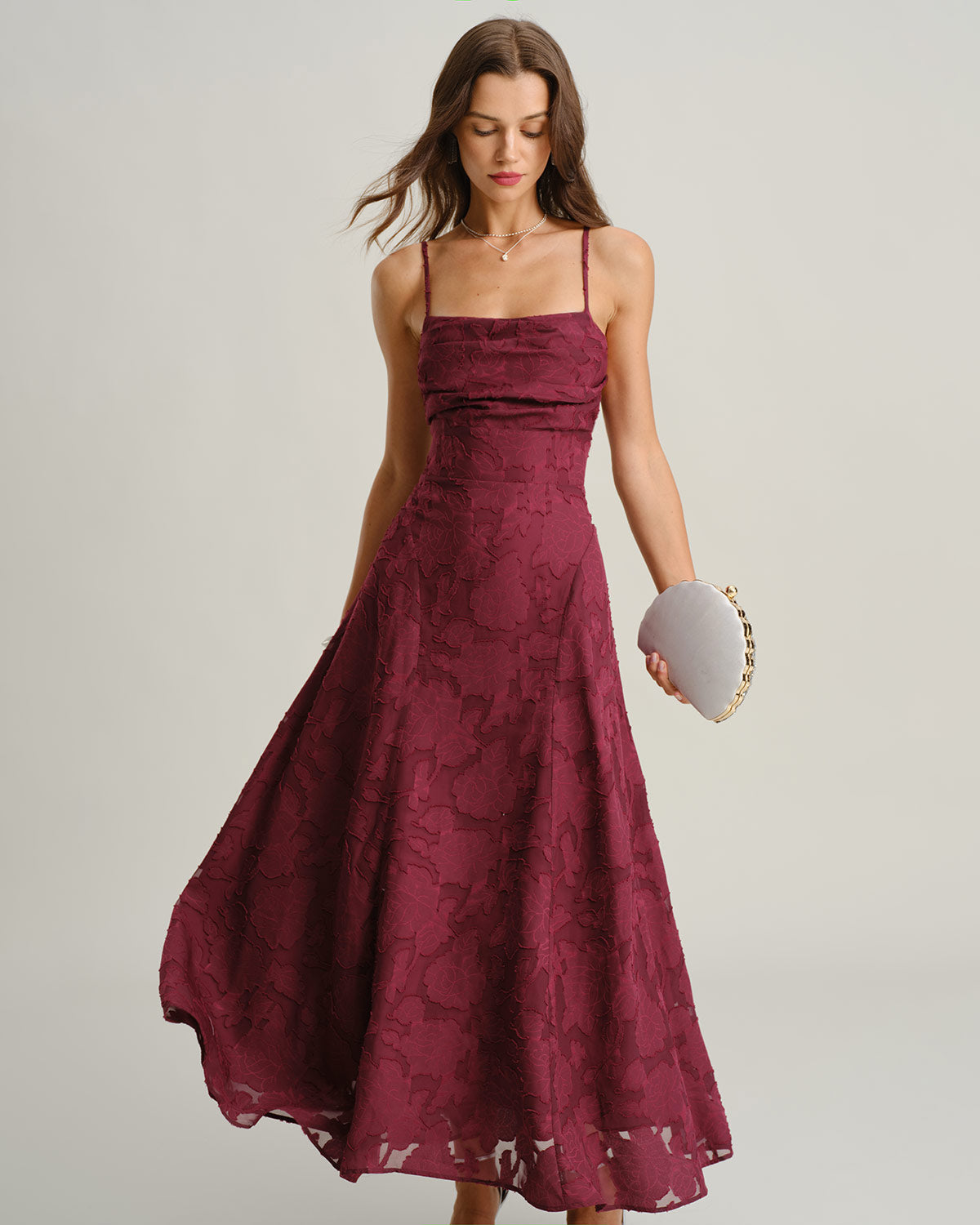 Abito sottoveste jacquard rosso vino