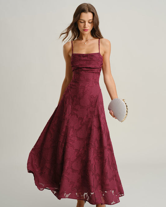 Abito sottoveste jacquard rosso vino